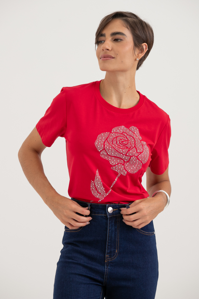 9037262 - Camiseta Bordado Flor VERMELHO