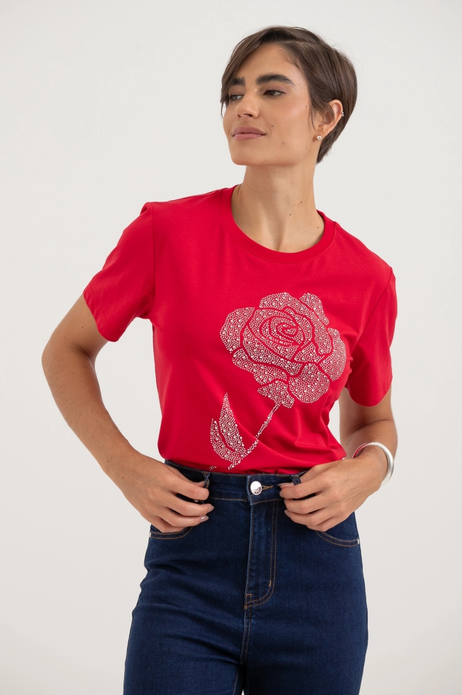9037262 - Camiseta Bordado Flor VERMELHO 9037262 - Camiseta Bordado Flor VERMELHO - Imagem 1