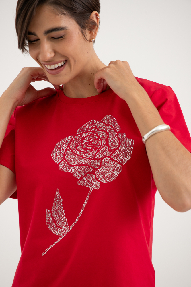 9037262 - Camiseta Bordado Flor VERMELHO