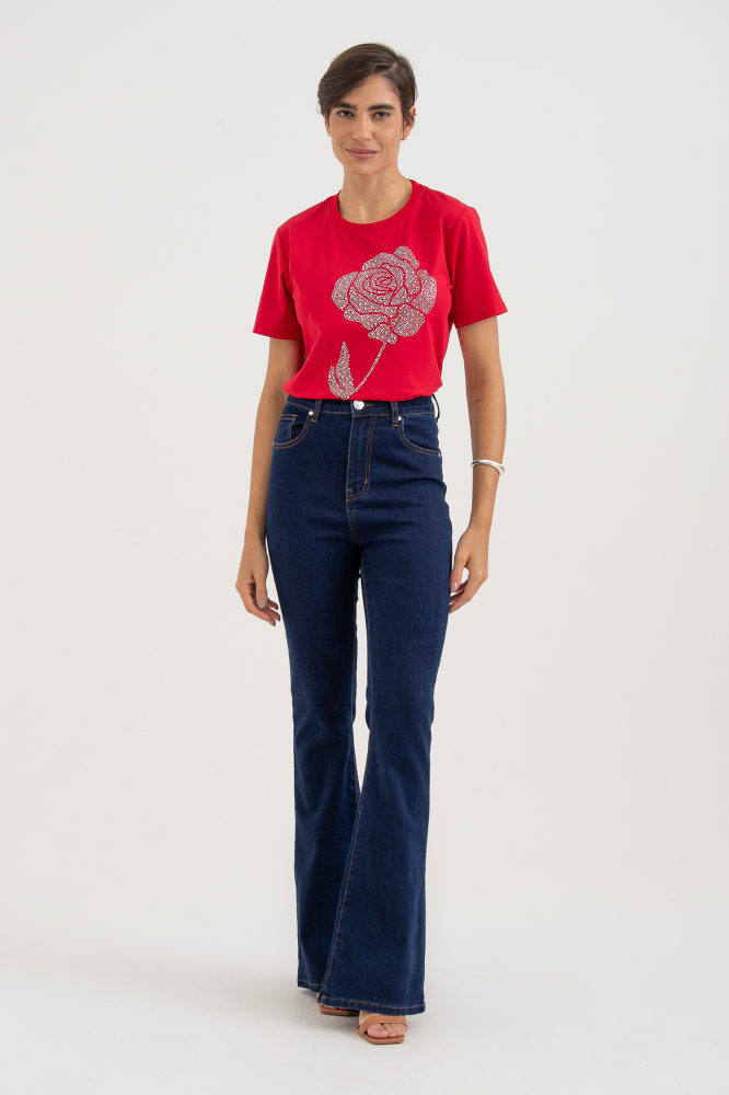 9037262 - Camiseta Bordado Flor VERMELHO
