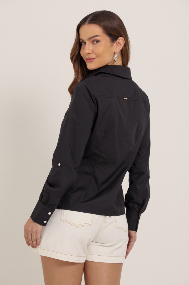 9037267 - Camisa Tricoline Manga Longa PRETO
