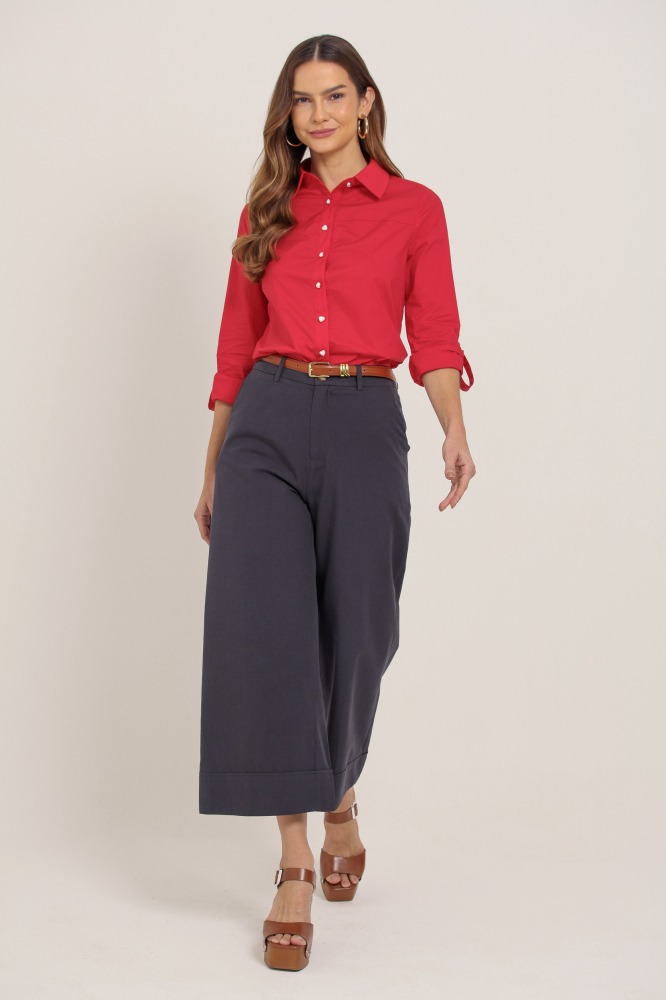 9037267 - Camisa Tricoline Manga Longa VERMELHO