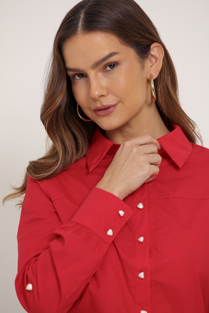 9037267 - Camisa Tricoline Manga Longa VERMELHO