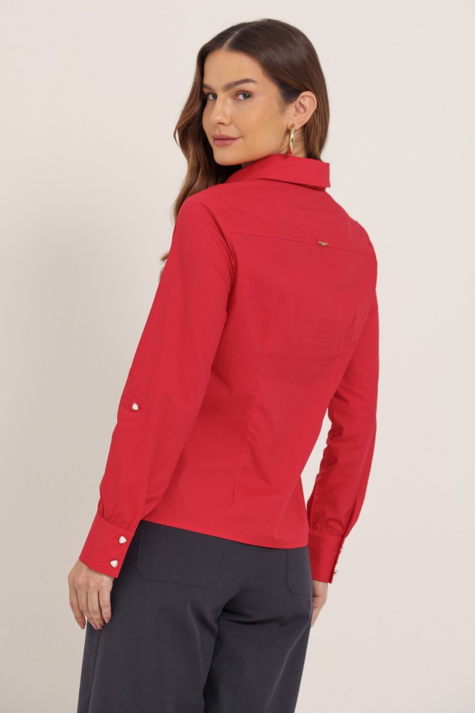 9037267 - Camisa Tricoline Manga Longa VERMELHO