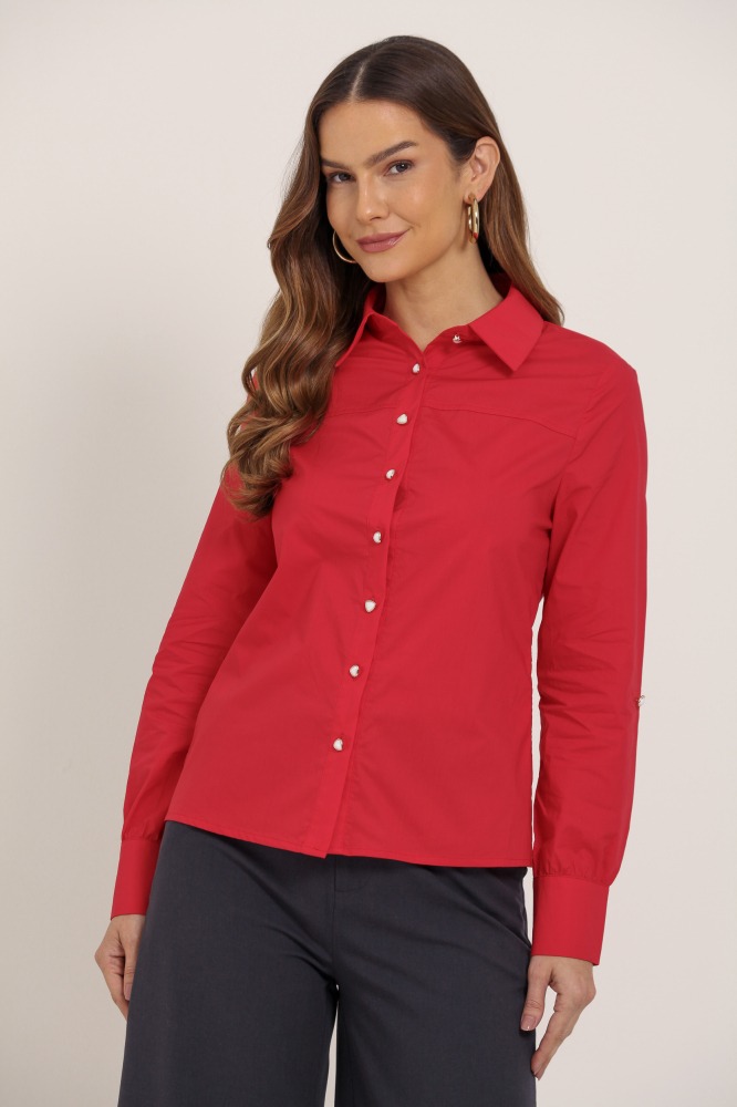 9037267 - Camisa Tricoline Manga Longa VERMELHO