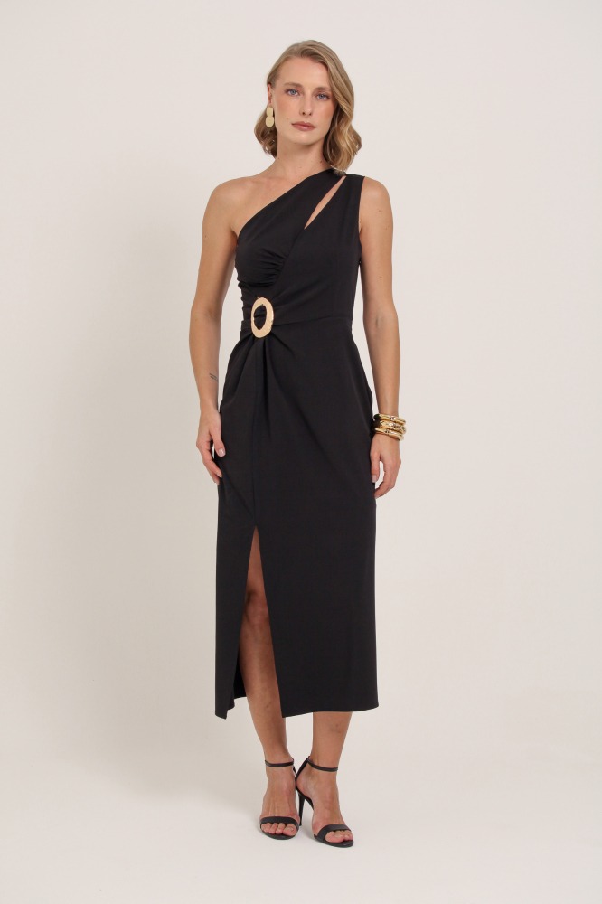 9037269 - Vestido Longo Com Recortes PRETO 9037269 - Vestido Longo Com Recortes PRETO