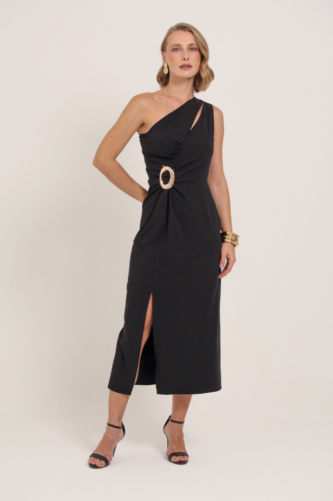 9037269 - Vestido Longo Com Recortes PRETO 9037269 - Vestido Longo Com Recortes PRETO