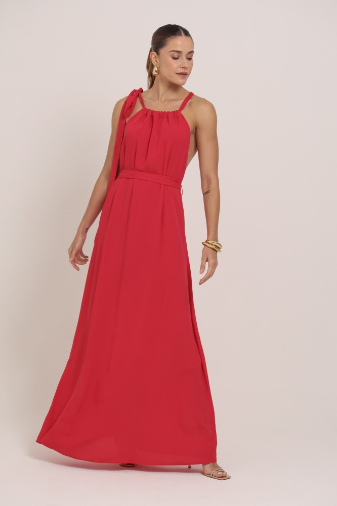 9037271 - Vestido Longo Com Amarração VERMELHO