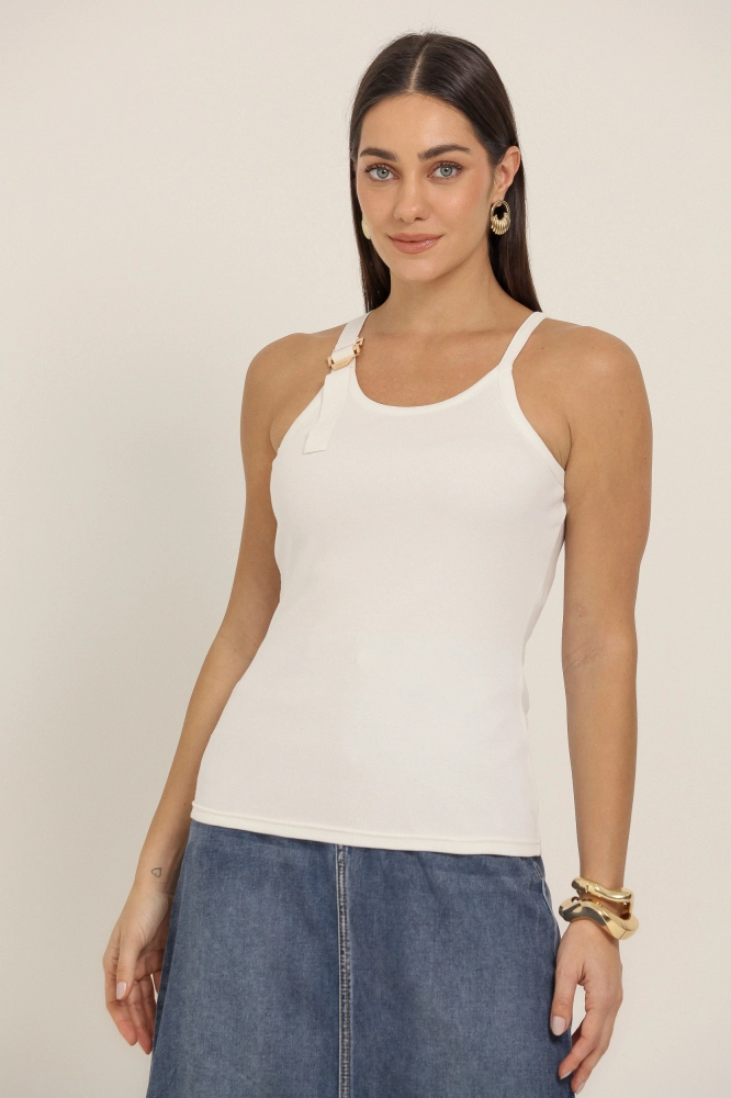 9037272 - Regata De Malha Fivela Alça OFF-WHITE - Imagem 2