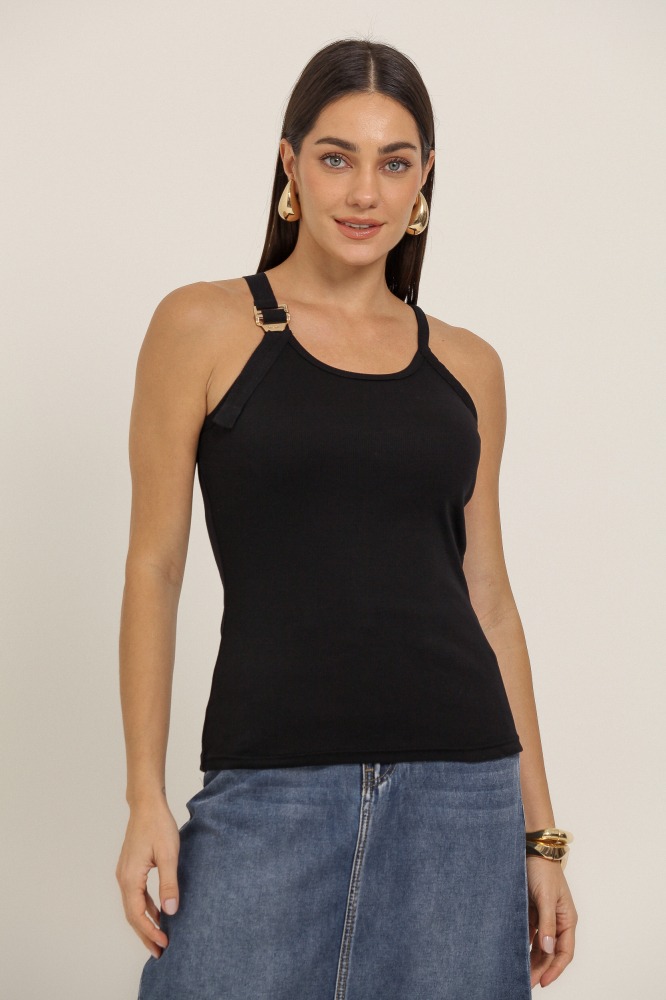 9037272 - Regata De Malha Fivela Alça PRETO