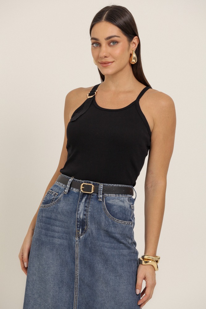 9037272 - Regata De Malha Fivela Alça PRETO