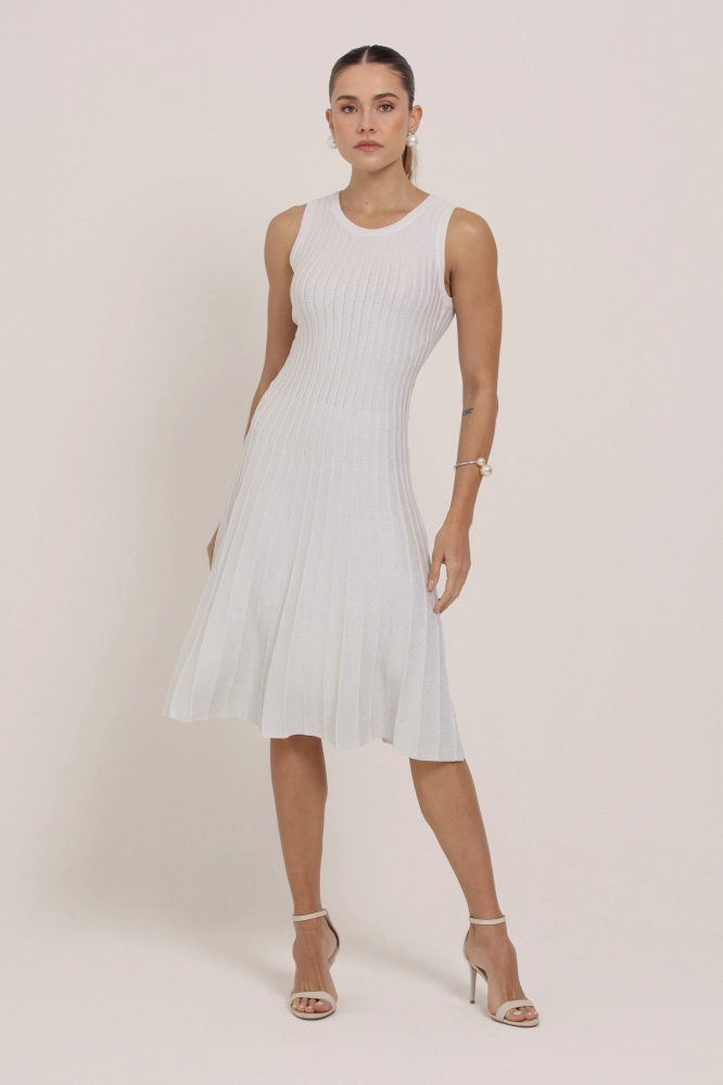 9037300 - Vestido Midi Tricô Brilhante OFF-WHITE 9037300 - Vestido Midi Tricô Brilhante OFF-WHITE