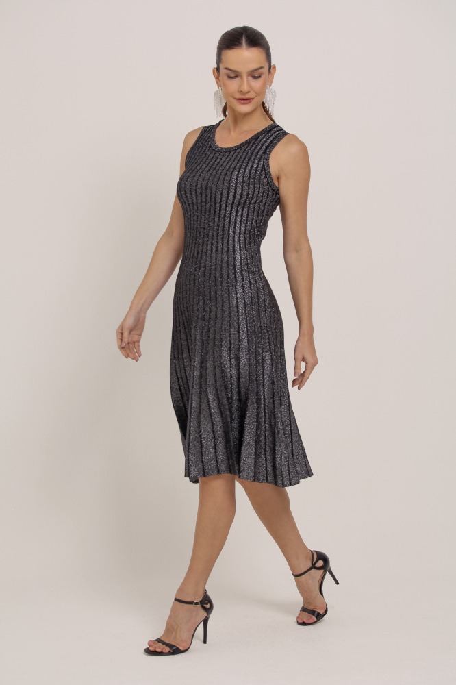 9037300 - Vestido Midi Tricô Brilhante PRETO