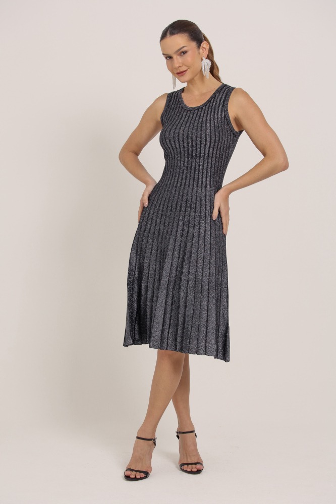 9037300 - Vestido Midi Tricô Brilhante PRETO