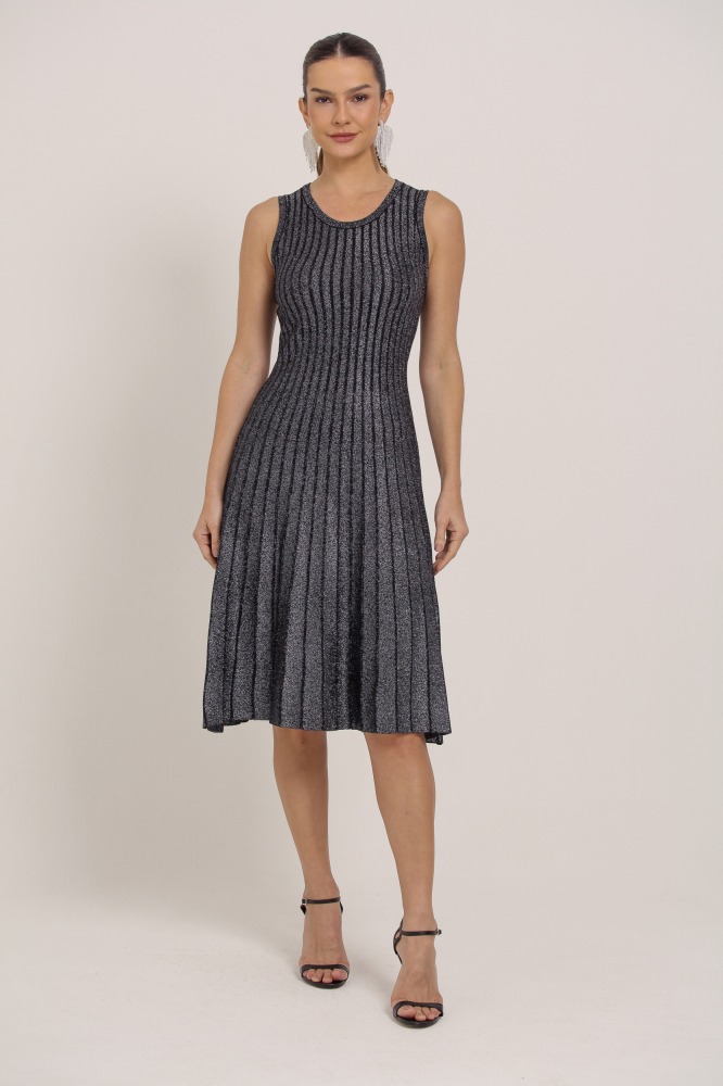 9037300 - Vestido Midi Tricô Brilhante PRETO