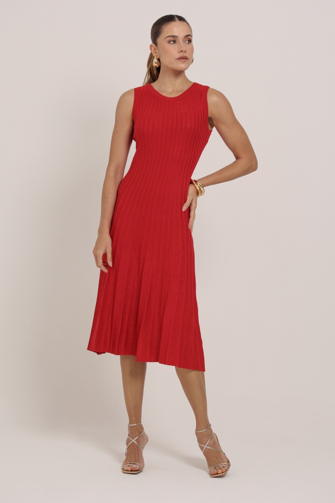 9037300 - Vestido Midi Tricô Brilhante VERMELHO