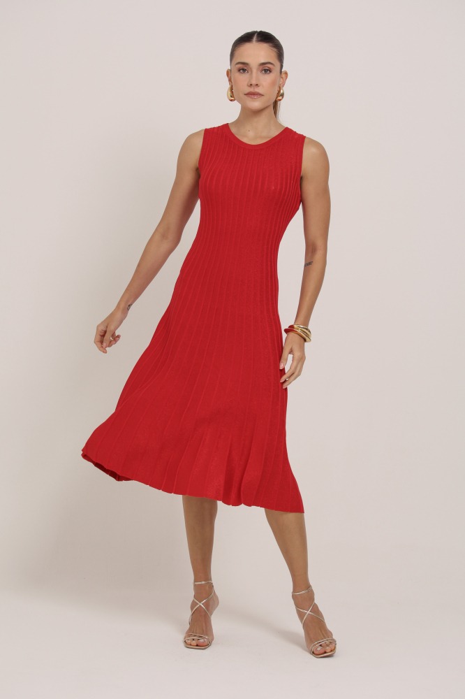 9037300 - Vestido Midi Tricô Brilhante VERMELHO