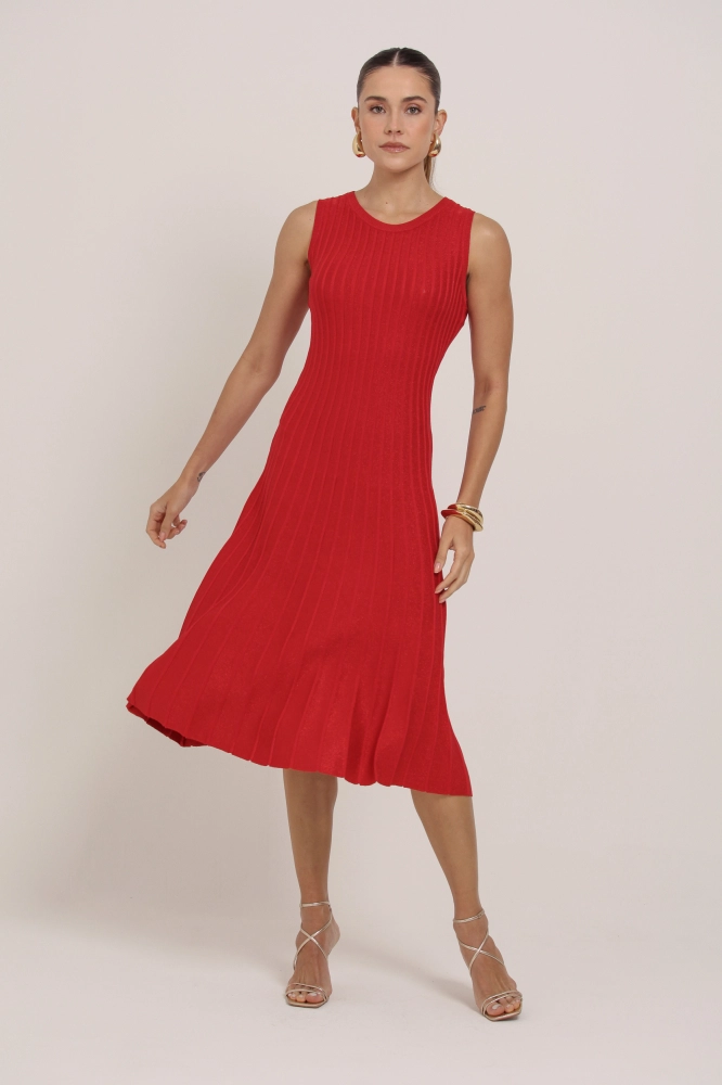 9037300 - Vestido Midi Tricô Brilhante VERMELHO