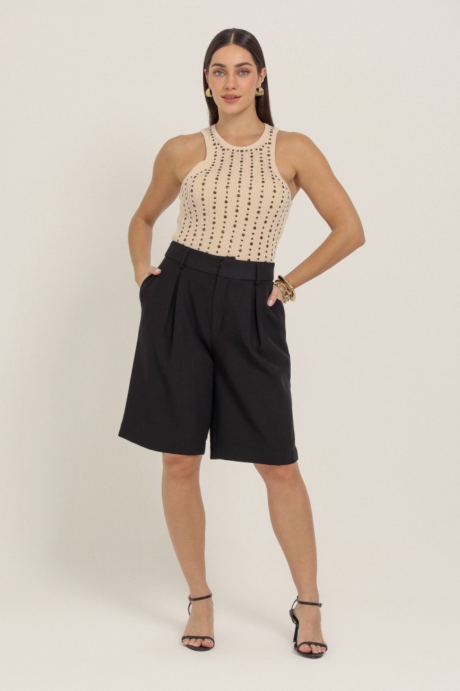 9037302 - Regata Tricô Com Strass BEGE