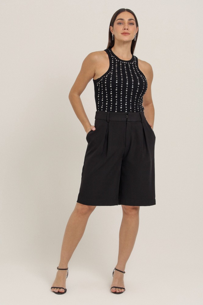 9037302 - Regata Tricô Com Strass PRETO