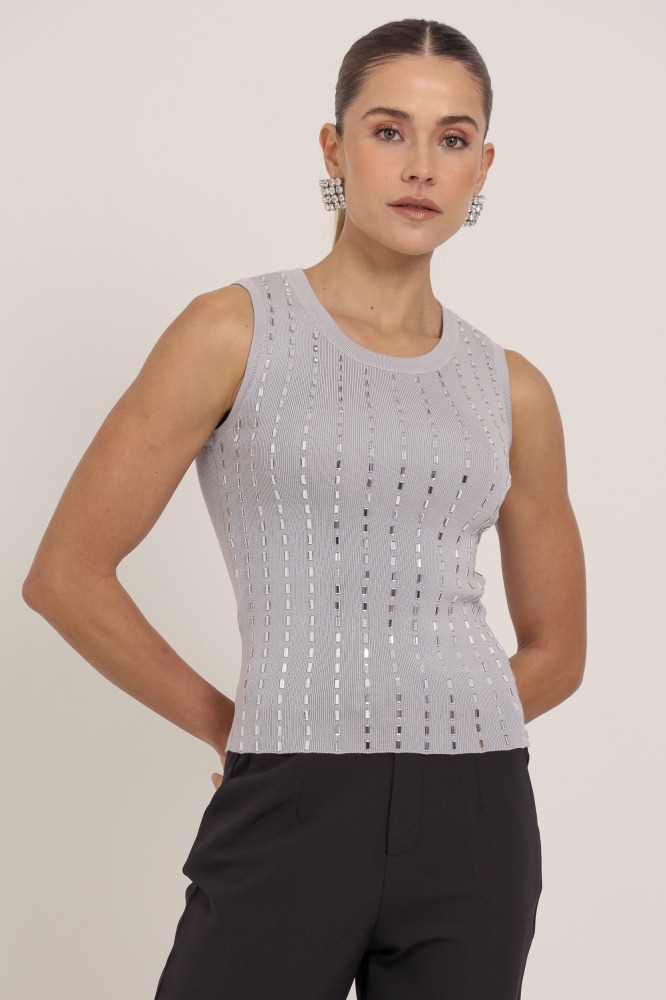 9037304 - Regata Tricô Com Brilho CINZA 9037304 - Regata Tricô Com Brilho CINZA