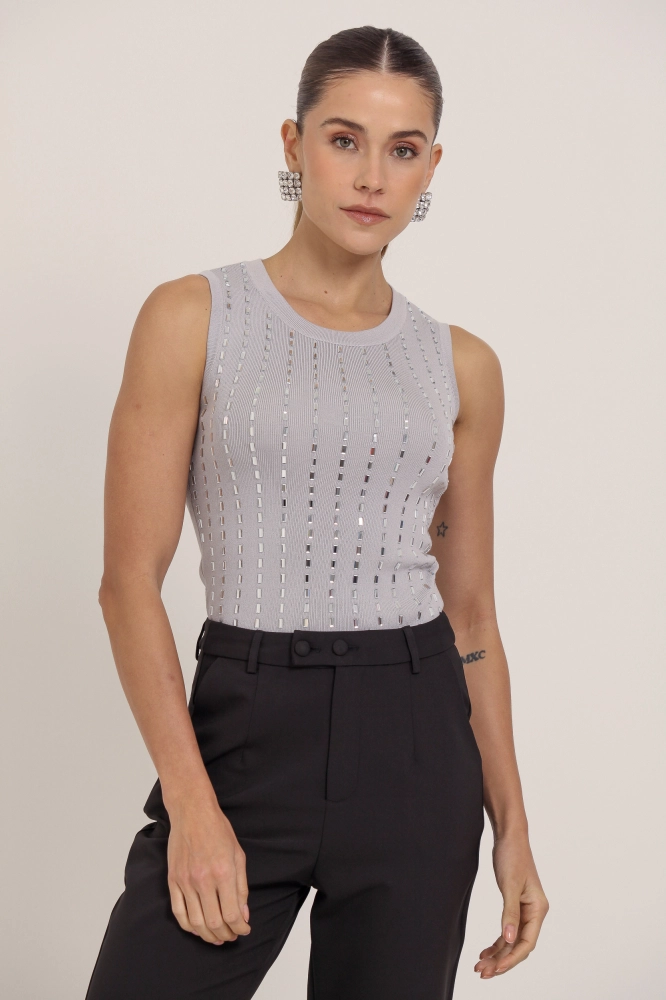 9037304 - Regata Tricô Com Brilho CINZA