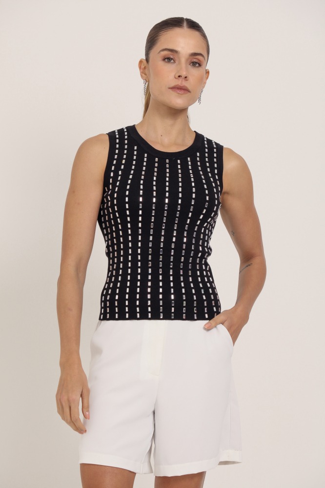 9037304 - Regata Tricô Com Brilho PRETO