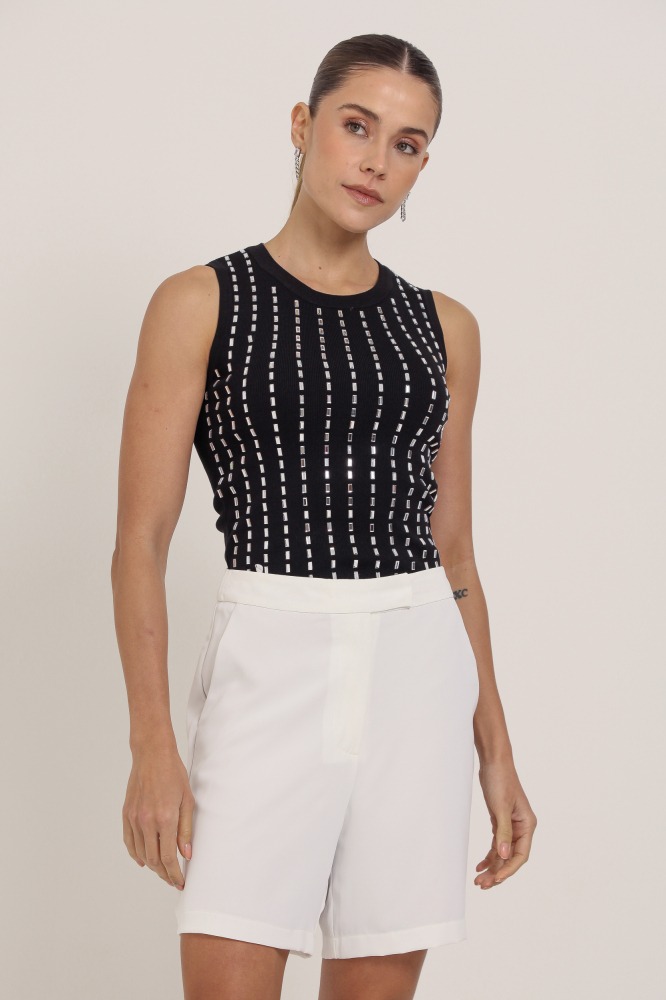 9037304 - Regata Tricô Com Brilho PRETO