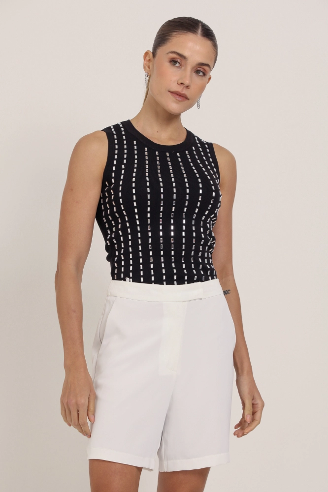 9037304 - Regata Tricô Com Brilho PRETO