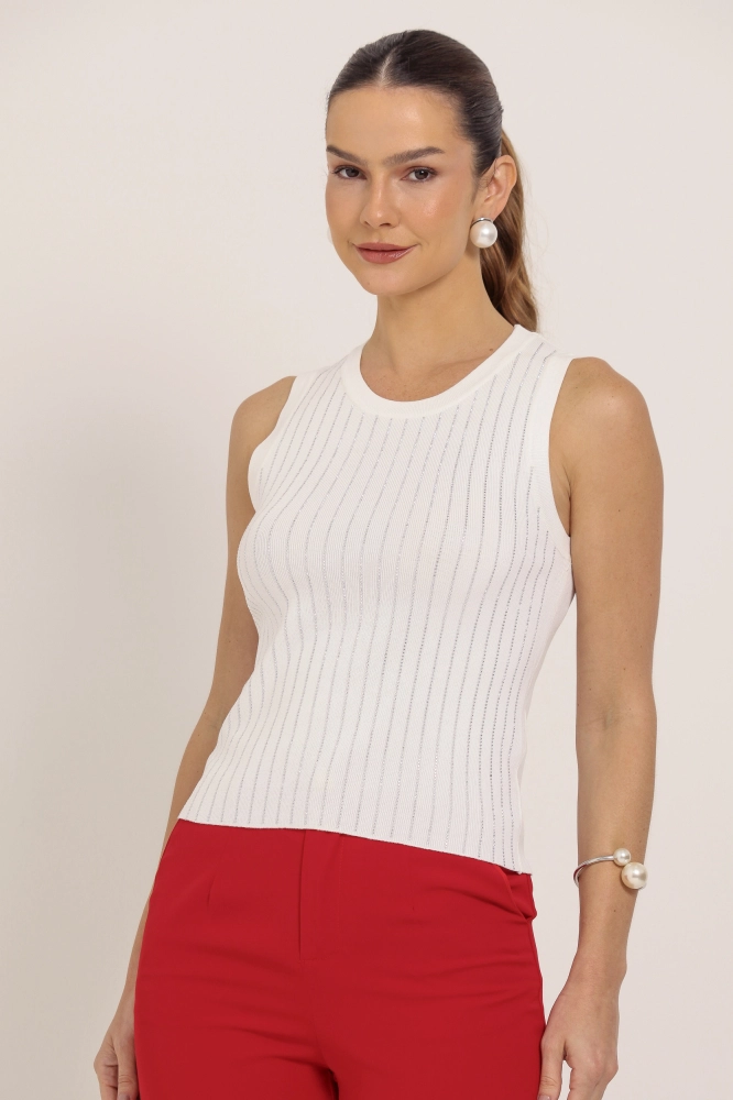 9037305 - Regata Tricô Com Brilho OFF-WHITE