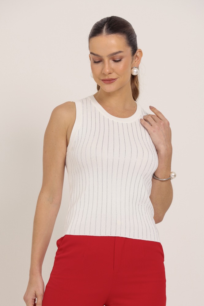 9037305 - Regata Tricô Com Brilho OFF-WHITE