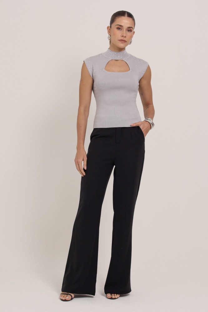 9037306 - Regata Tricô Decote Aberto Com Brilho CINZA 9037306 - Regata Tricô Decote Aberto Com Brilho CINZA