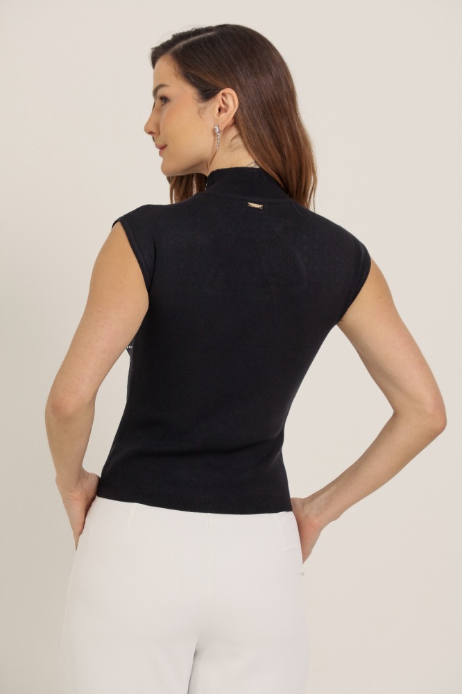 9037306 - Regata Tricô Decote Aberto Com Brilho PRETO