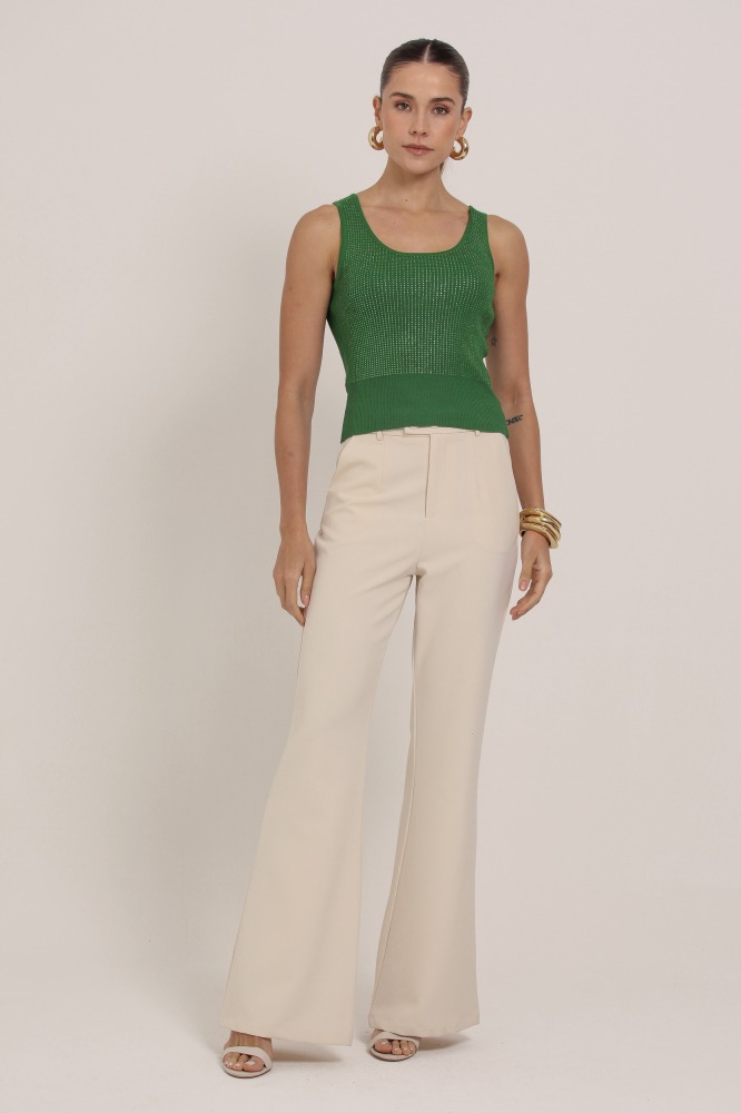 9037307 - Regata Brilhante em Tricô Canelado VERDE 9037307 - Regata Brilhante em Tricô Canelado VERDE