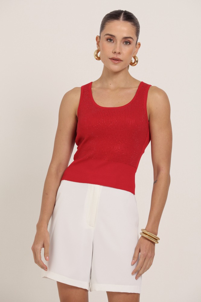 9037307 - Regata Brilhante em Tricô Canelado VERMELHO 9037307 - Regata Brilhante em Tricô Canelado VERMELHO