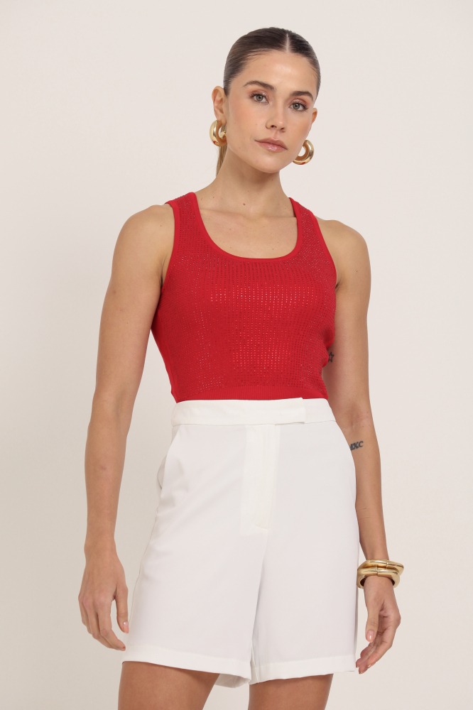 9037307 - Regata Brilhante em Tricô Canelado VERMELHO 9037307 - Regata Brilhante em Tricô Canelado VERMELHO