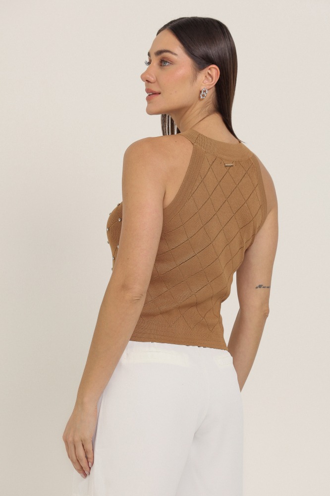 9037308 - Regata Tricô Com Brilho BEGE