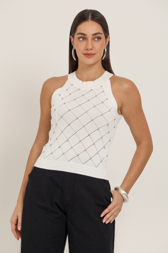 9037308 - Regata Tricô Com Brilho OFF-WHITE