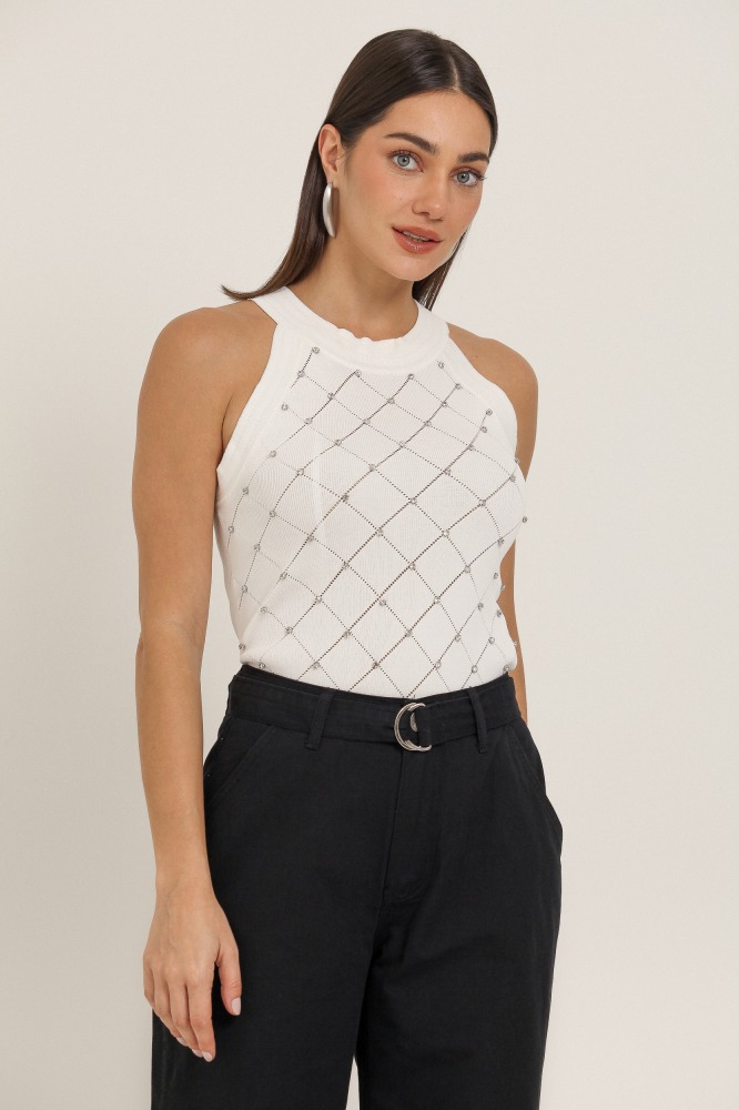 9037308 - Regata Tricô Com Brilho OFF-WHITE