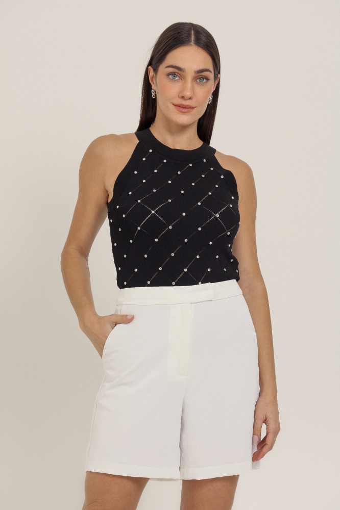 9037308 - Regata Tricô Com Brilho PRETO