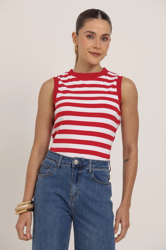 9037314 - Regata Listrada Bicolor  VERMELHO