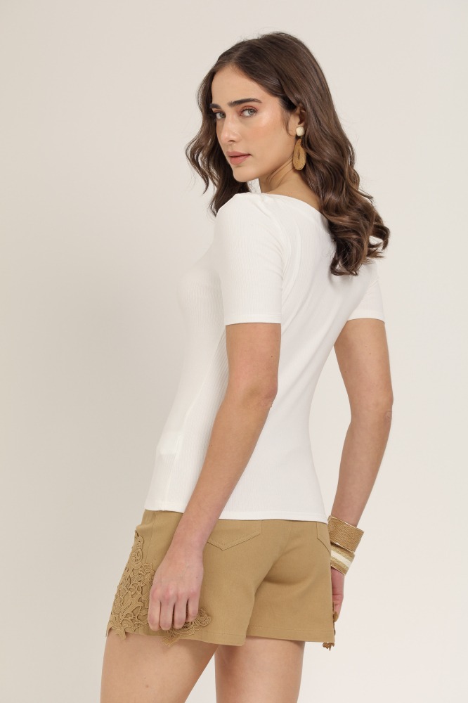  9037315 - Blusa De Malha Manga 3/4 BRANCO