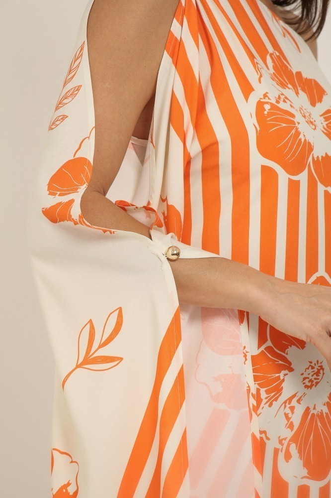 9037342 - Vestido Longo Estampado Caminhos Florais LARANJA