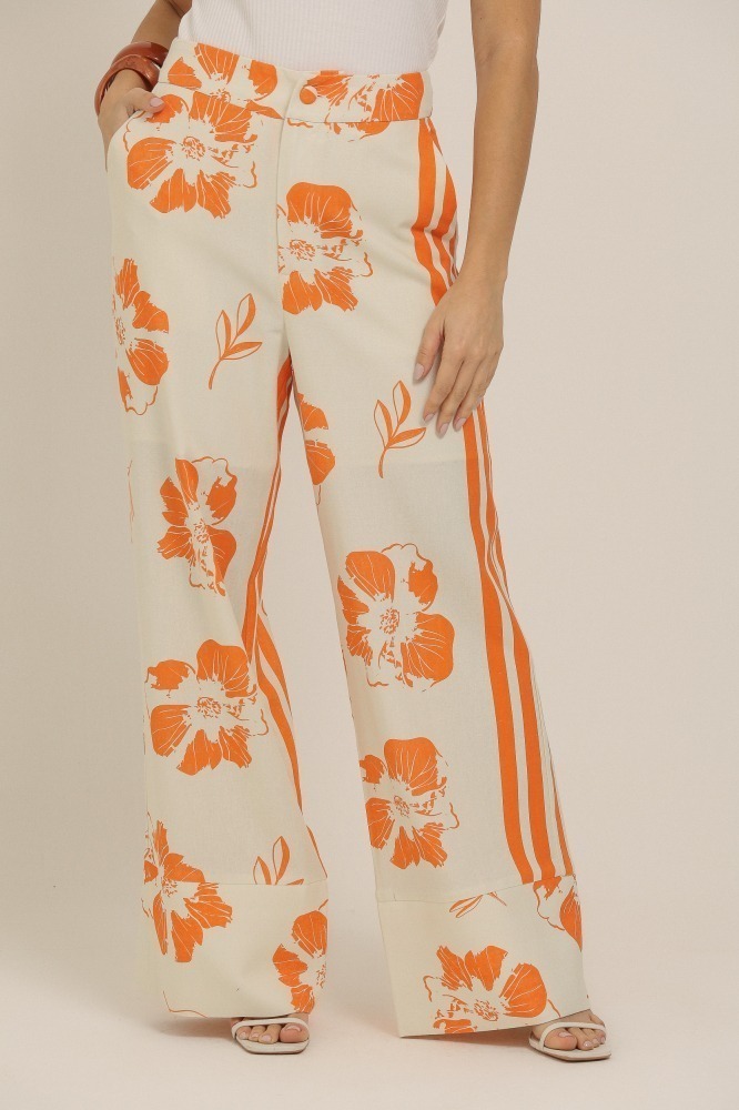 9037343 - Calça Pantacourt Estampada Caminhos Florais LARANJA