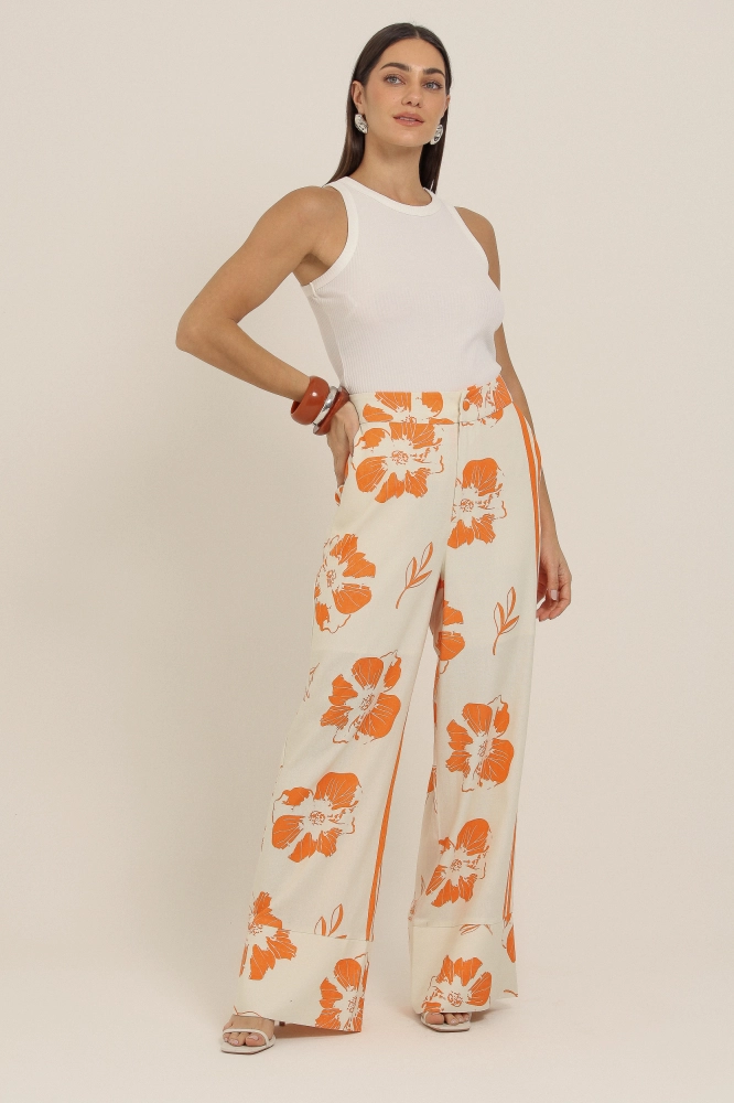 9037343 - Calça Pantacourt Estampada Caminhos Florais LARANJA 9037343 - Calça Pantacourt Estampada Caminhos Florais LARANJA - Imagem 1