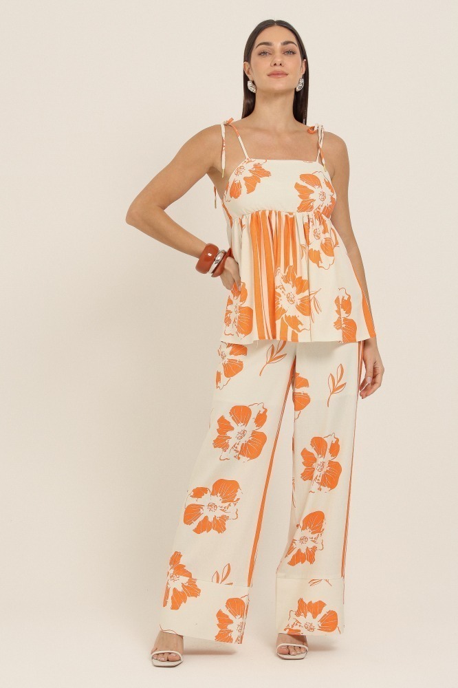 9037344 - Blusa Peplum Estampada Caminhos Florais LARANJA
