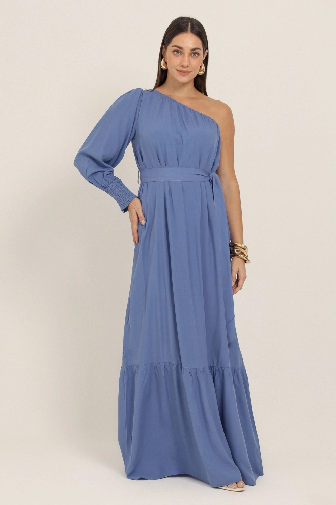 9037346  - Vestido Longo Um Ombro Só Viscolinho AZUL