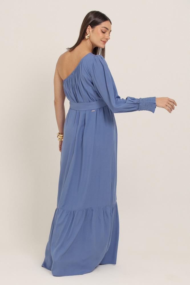 9037346 - Vestido Longo Um Ombro Só Viscolinho AZUL 9037346 - Vestido Longo Um Ombro Só Viscolinho AZUL