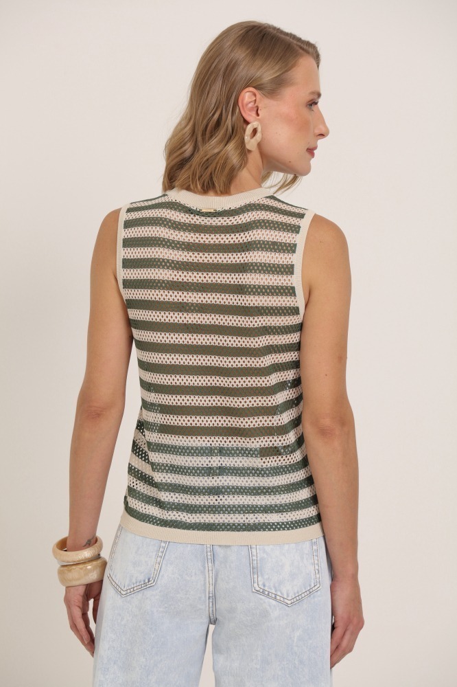 9037352 - Regata Tricot Listrada Com Vazados BEGE 9037352 - Regata Tricot Listrada Com Vazados BEGE