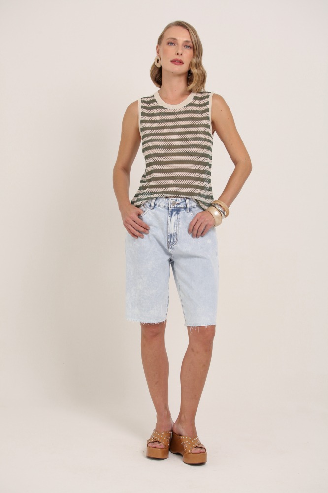 9037352 - Regata Tricot Listrada Com Vazados BEGE 9037352 - Regata Tricot Listrada Com Vazados BEGE